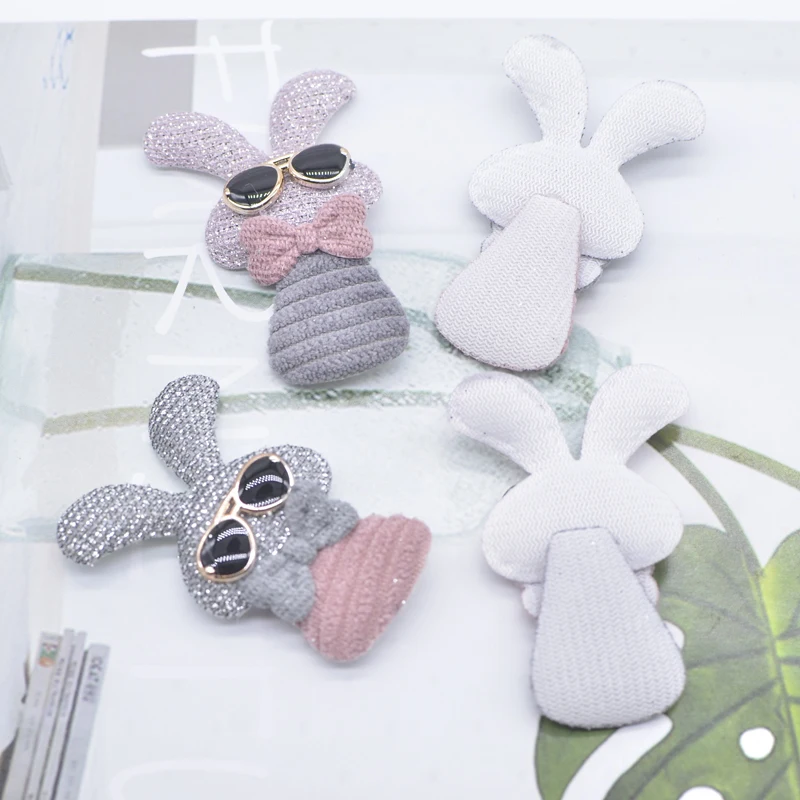 10Pcs Cool Rabbit Cloth Embellishment with Glasses for Clothes Patch Fabric Sewing Socks Gloves Shoes Decal Decor Accessories