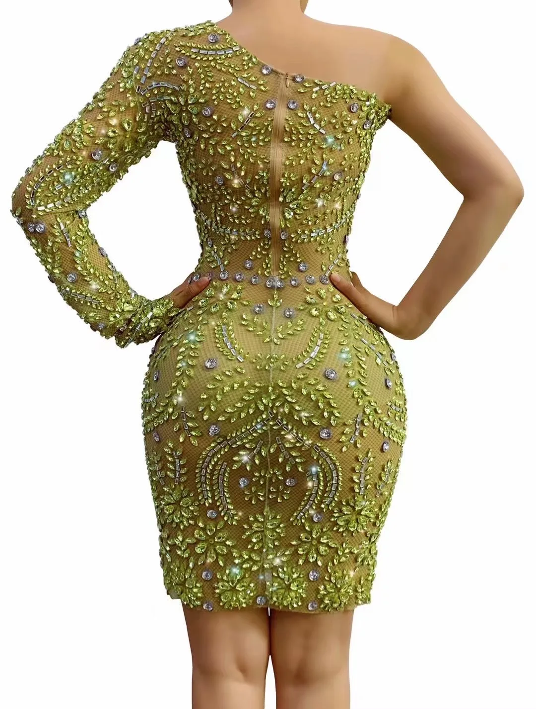 Kobiety nowe seksowne zielone dżetów przezroczysta siateczkowa sukienka wieczorowa urodziny świętuj strój występ tancerz Party Show sukienka