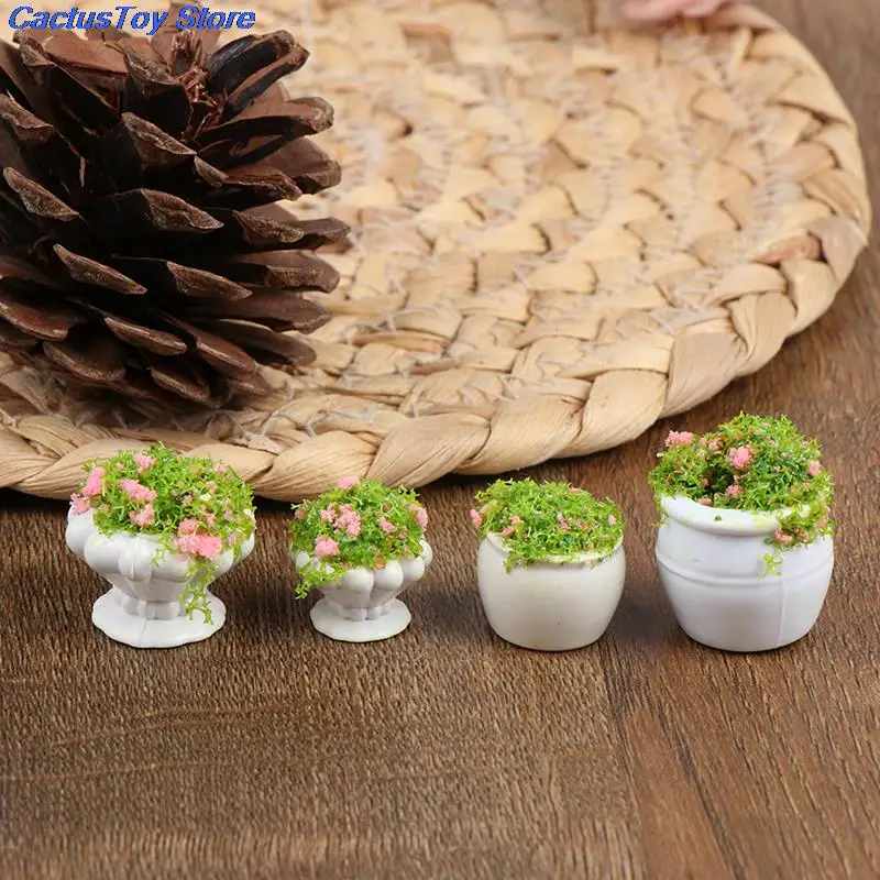 2Pcs 1:12 Dollhouse Mini Green Plant Bonsai Flower Pots Furniture Accessories