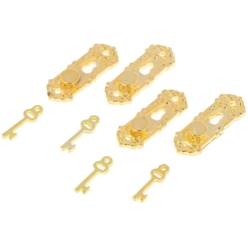 4 Bộ Kim Loại Vintage Nhà Búp Bê Mini Cửa Mini Vali Kéo Móc Khóa Chìa Khóa 1/12 Quy Mô Đồ Phụ Kiện Đồ Chơi Trẻ Em