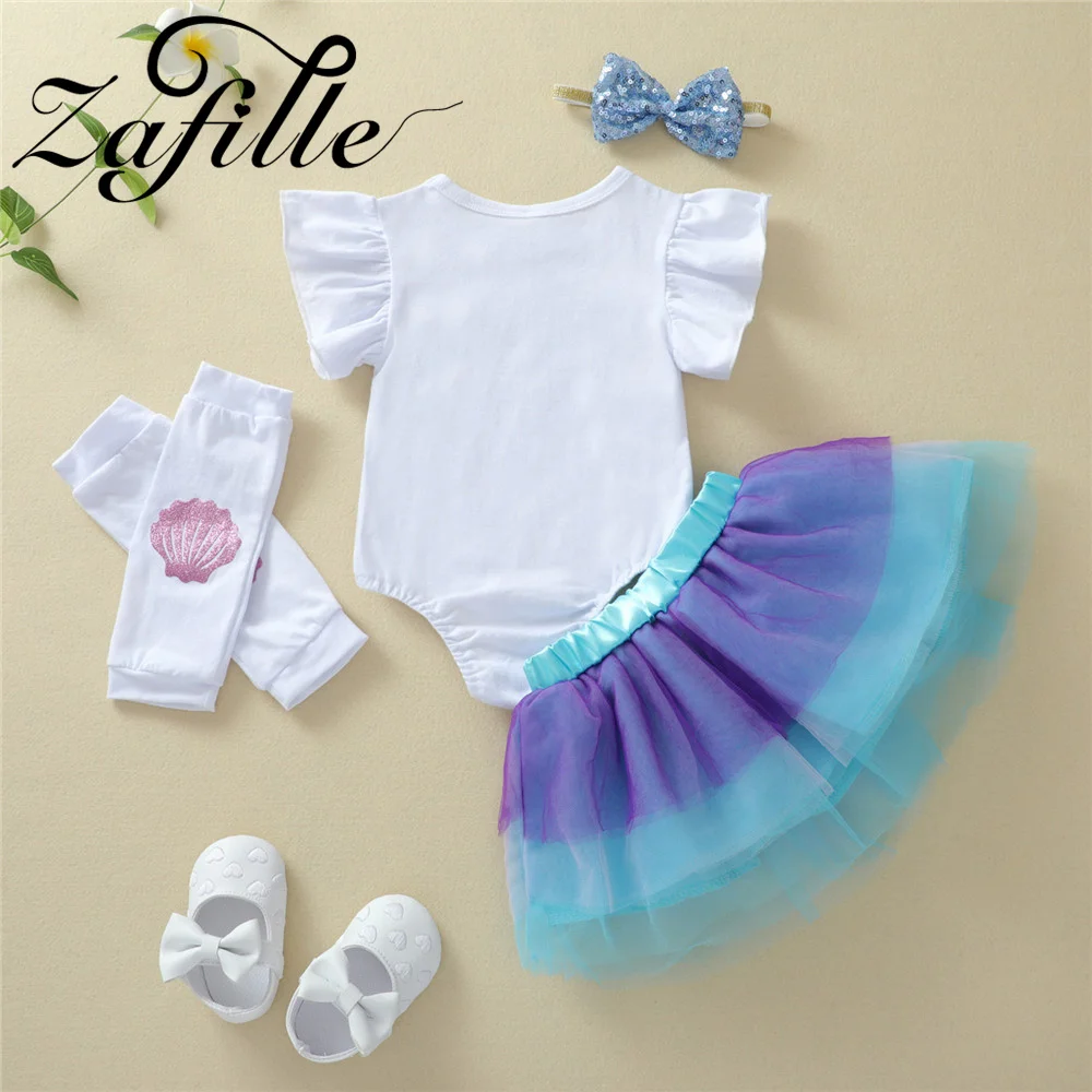 ZAFILLE-1st Birthday Letter Print Bodysuit e Princess Dress para Crianças, Baby Girl Outfit Set, Toddler Party Costume, Cute Children Clothing