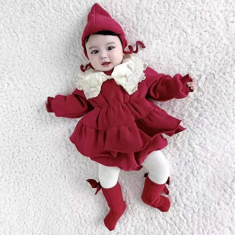 Winter Plus Velvet Baby Girl Rompers Cotton Cute Lapel Newborn Infant Baby Clothes Kids Jumpsuit Outfits Cute Baby Girl Clothes