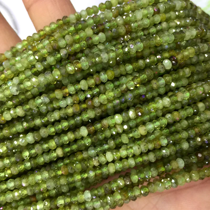 2 strands Natural Genuine Green Garnet Tsavorite Demantoid Rondelle Hand Cut Faceted Loose Small Beads 15