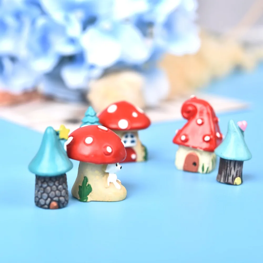 3pcs/Set Vintage Blue Mini Mushroom House Miniature Mini Craft Fairy Garden Micro Landscaping Decor Home Decoration Accessories