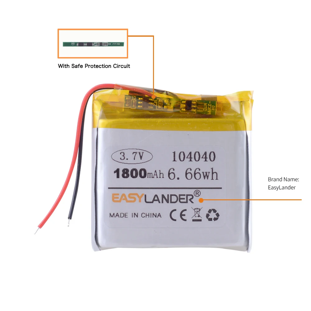 10PCS/Lot Silicone Wires 104040 3.7V 1800mAh Rechargeable Lithium Li-ion Polymer Battery GSP974241HT Batteries