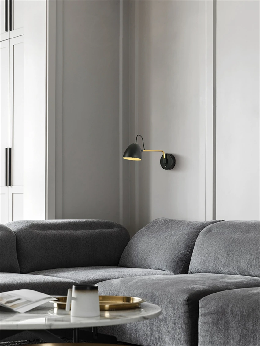 Nordic modern led light touch wall lamps bedroom bedside lamp living room study black dimming reading