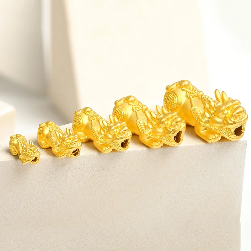 1pcs Real  24K Yellow Gold Lucky 3D Gold Pixiu Transfer Beads Dragon Son Pendant