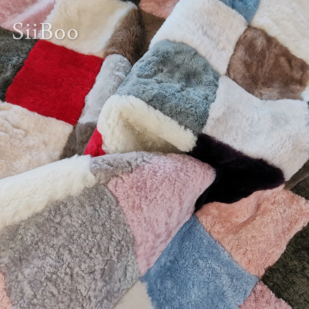 Handmade large whole piece carpet soft multi-color spliced square sheep shearling wool blanket for costume fourrure femme SP5809