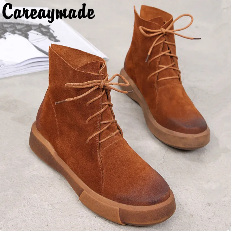 

Careaymade-Genuine Leather retro short boots original handmade Plush high top single Ankle boots autumn women's casual shoes