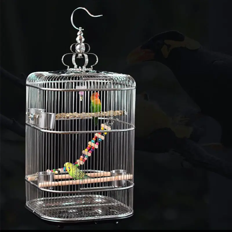 1Set Stainless steel birdcage thrush myna myna cage encrypted wire pitch parrot birdcage fillet heightened square birdcage