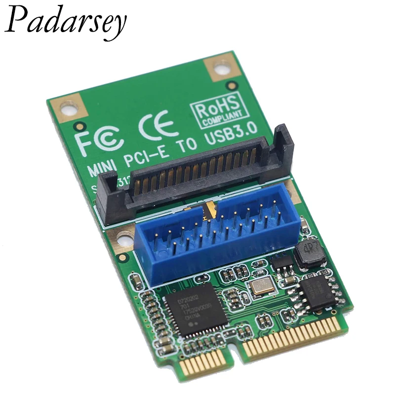 Padarsey tarjeta elevadora Mini PCI-e a USB 3,0, cabezal de PIN frontal, adaptador de 19/20 pines, tarjeta de expansión USB, convertidor de alta velocidad