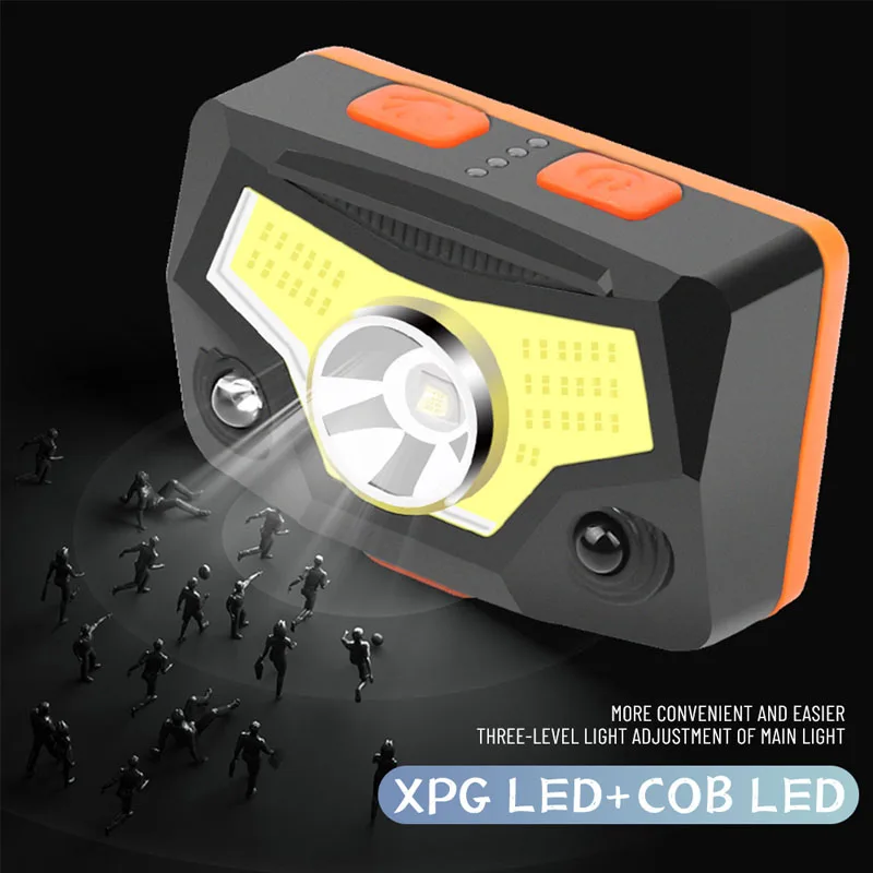 Portable USB Rechargeable LED Headlamp Powerful Induction Headlight 18650 Mini LED Front Lamp Waist Light for Running,Fishing