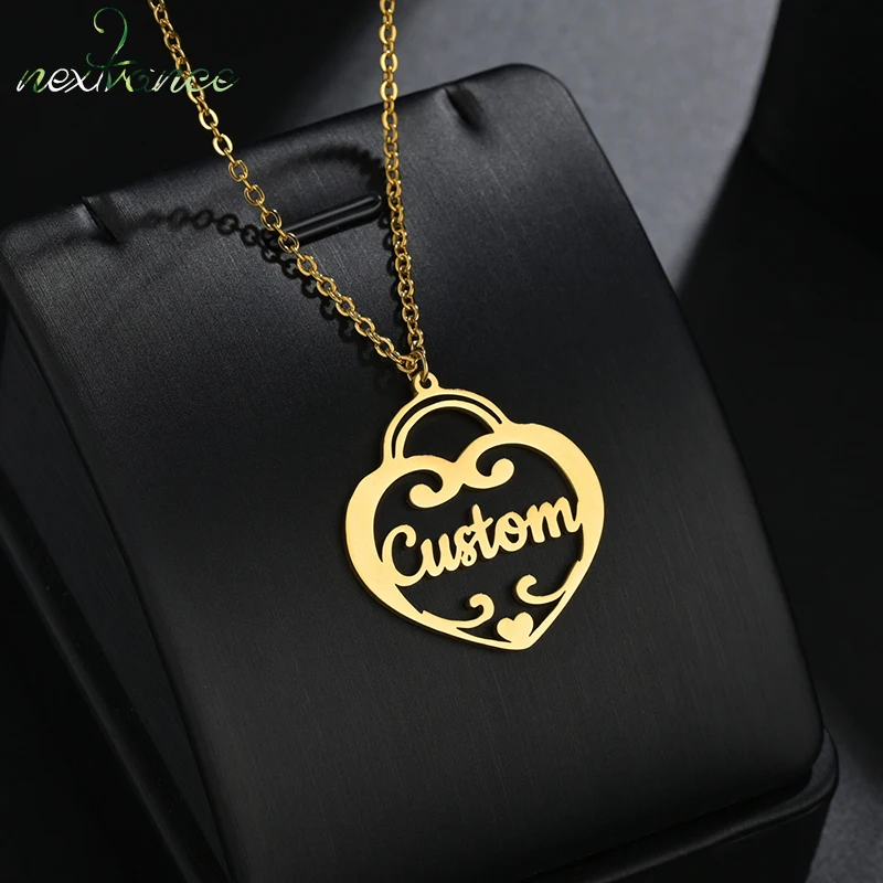 Nextvance Fashion Customized Necklace Name Heart Lock Pendant Skeleton Personalized Creativity Women Man Necklaces Gift Jewelry