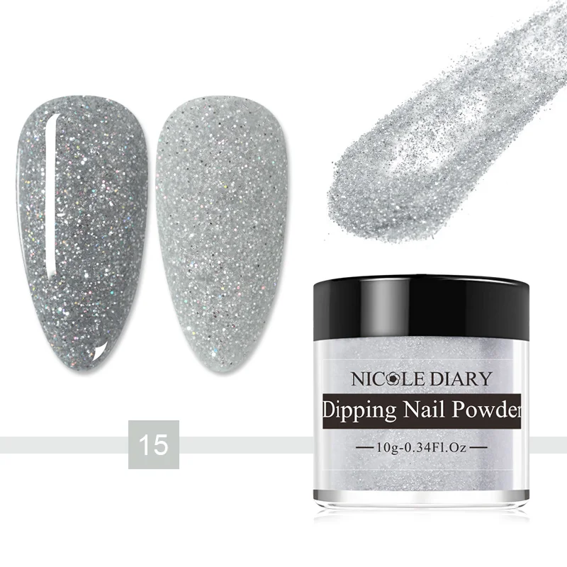 10g Glitter Dipping Nail Powder Nature Dry Acrylic Powder Laser Silver Dust Chrome Dip Nail Powder Pigment For Nails Art Designs