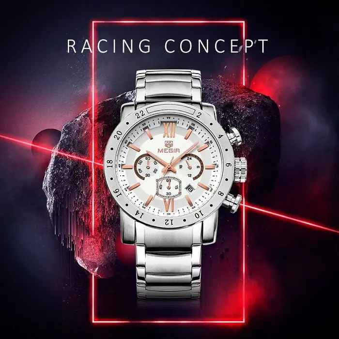 

2021 New MEGIR 3008 Men's Watches Fashion Full Steel Chronograph Casual Sports Waterproof Multifunction Quartz Men Wristwatches