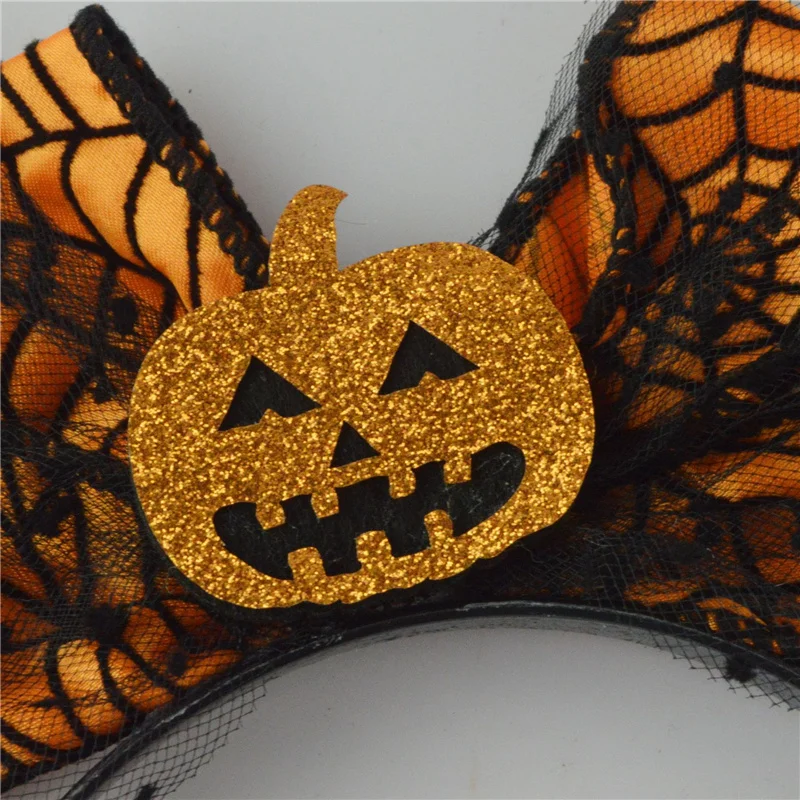 Halloween Theme Hair Hoop Multipurpose Pumpkin Bow Headband Elastic Party Hair Accessories for Women d88