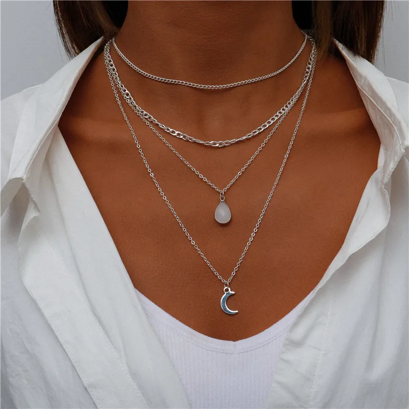 Vintage Mehrschichtige Mond-Münzen-Hamsa-Hand-Kettenhalsketten für Frauen, Boho Elefanten-Herzen-Anhänger Halsketten Schmuck – Detail 27