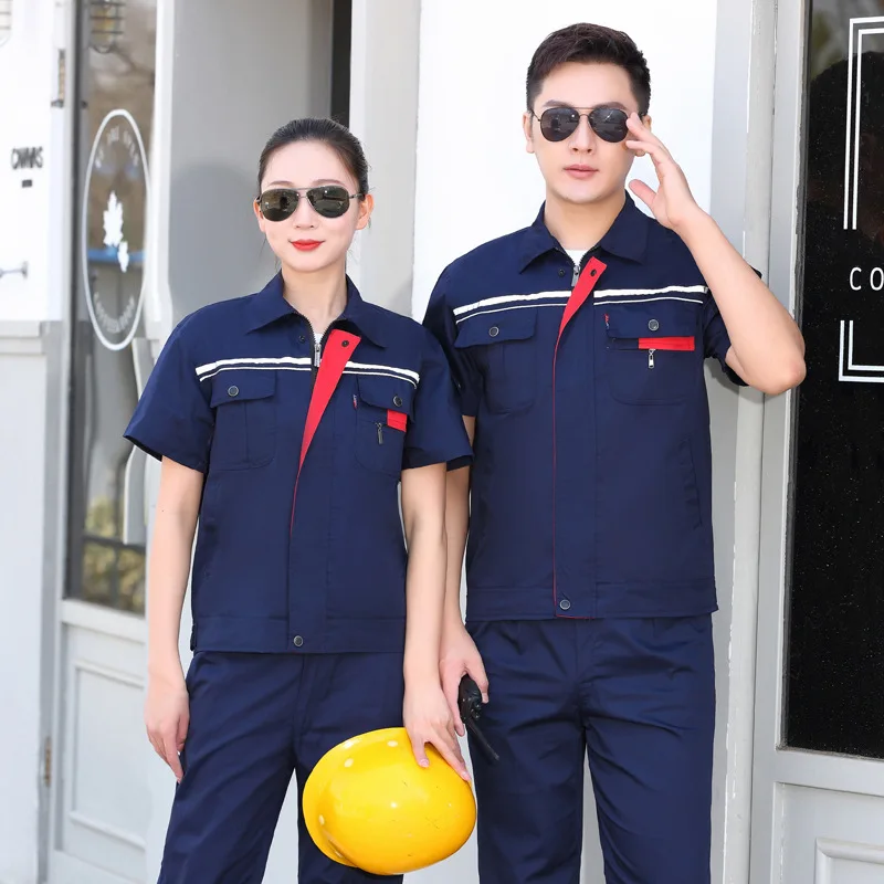 Wholesale High Quality Unisex Workshop Wear Clothes Summer Short Sleeve Shirt Two Pieces Set Repairmen Service Engineer Jackets