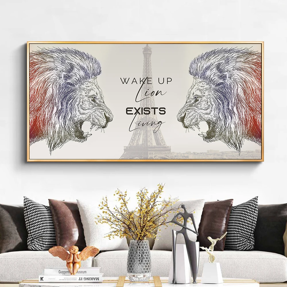 

Abstract Two Lions With Tower Backgound Painting Animal Canvas Wall Art Picture Prints And Posters For Living Room Home Decor