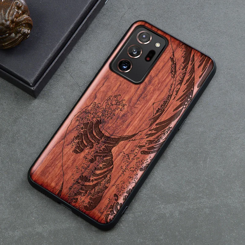 Handmade Carved Wood Case For Samsung S24 Ultra S23 S22 S21 S20 FE Plus Capa For Samsung Note 20 Ultra Rosewood Phone Cover