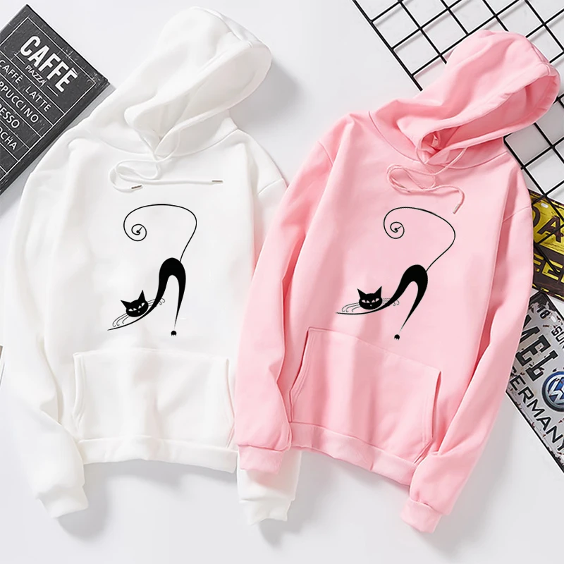

ZBBRDD Elegant Cat Friends Gift Cotton Graphic Women Sweatshirt Fashion Funny Girl Pullover Full Long Sleeve Shirt Drop Shipping