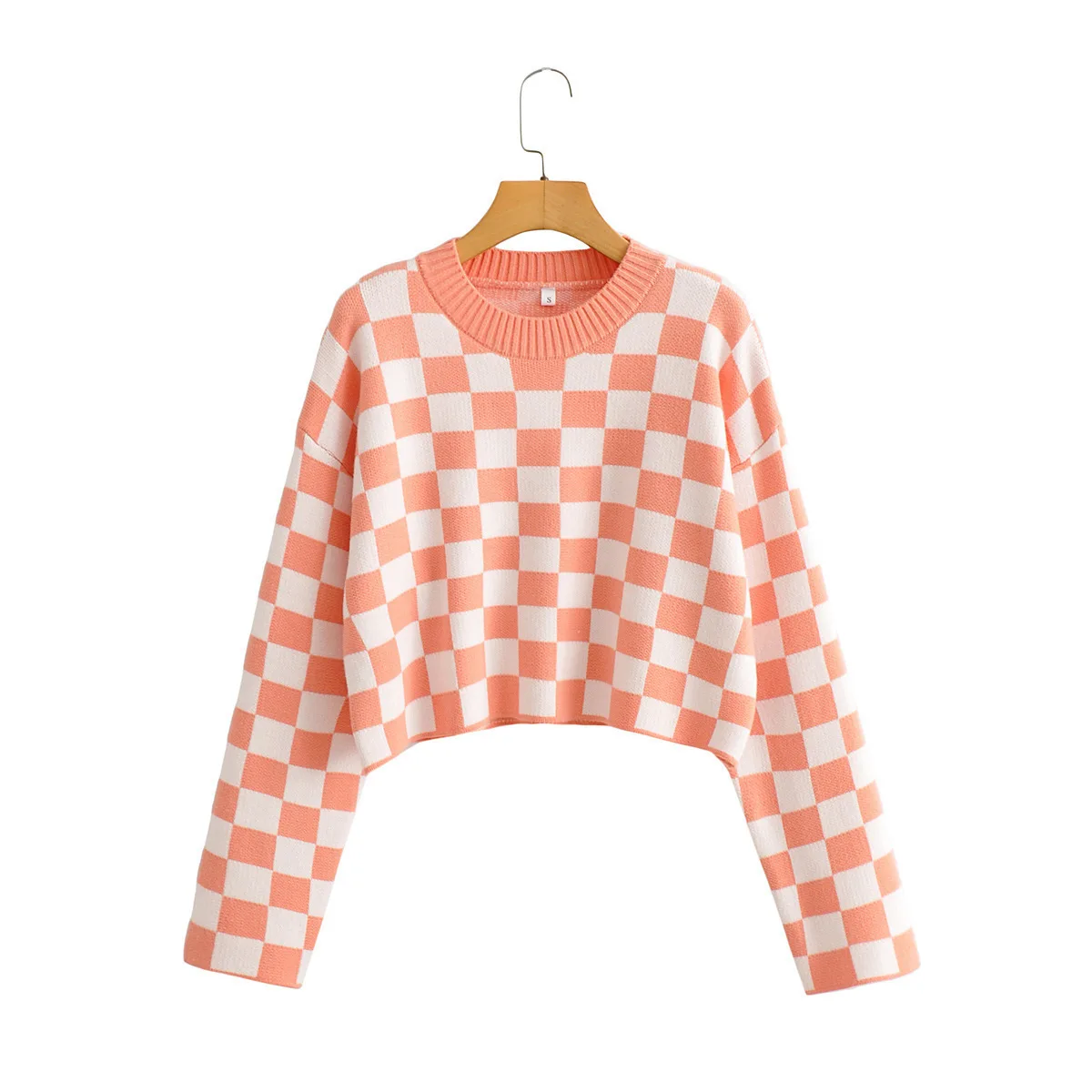 

MINDYGOO High Quality Custom Logo Factory New Women Loose Knit Sweater Checkerboard Check