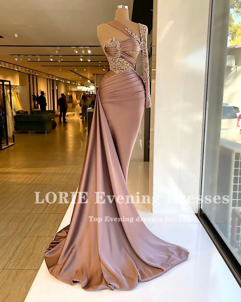 LORIE – robe De soirée De forme sirène rose sale, luxueuse tenue De bal à manches longues avec des Appliques De paillettes