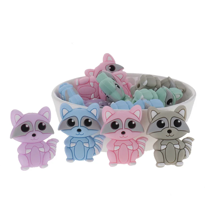 50pcs Raccoon Baby Silicone Beads Silicone Teething Beads For Babies Teether For Teeth Baby Goods BAP Free Perle Silicone