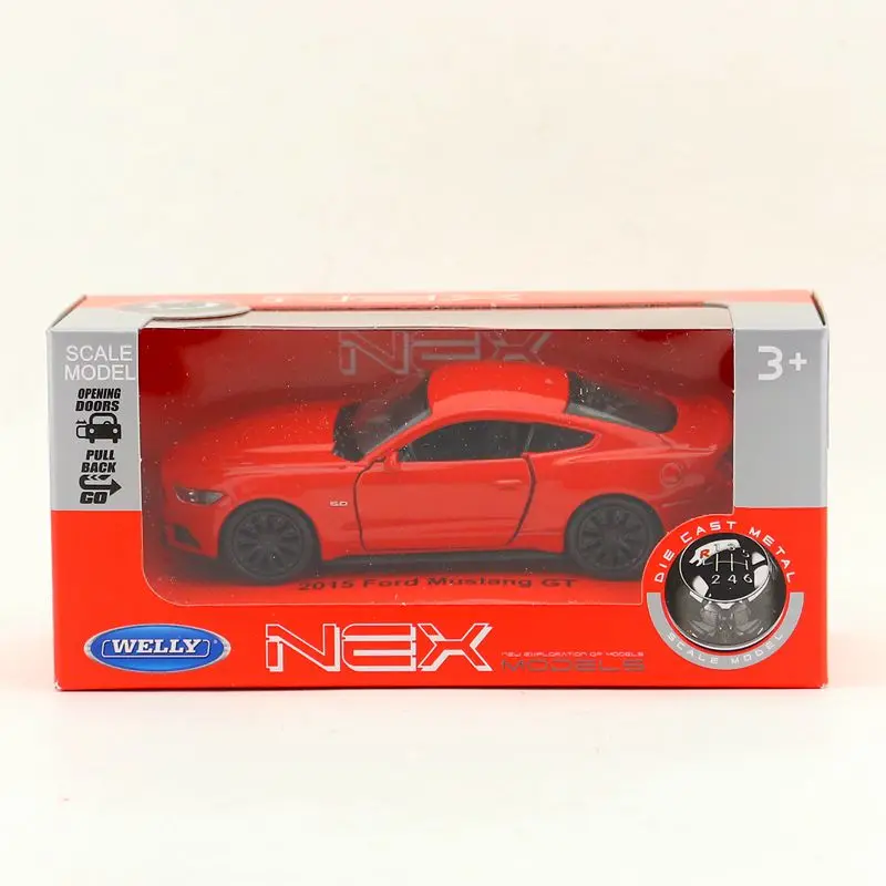 WELLY Toy Diecast Vehicle Model 1:36 Scale 2015 Ford Mustang GT Super Pull Back Car Educational Collection Gift Children