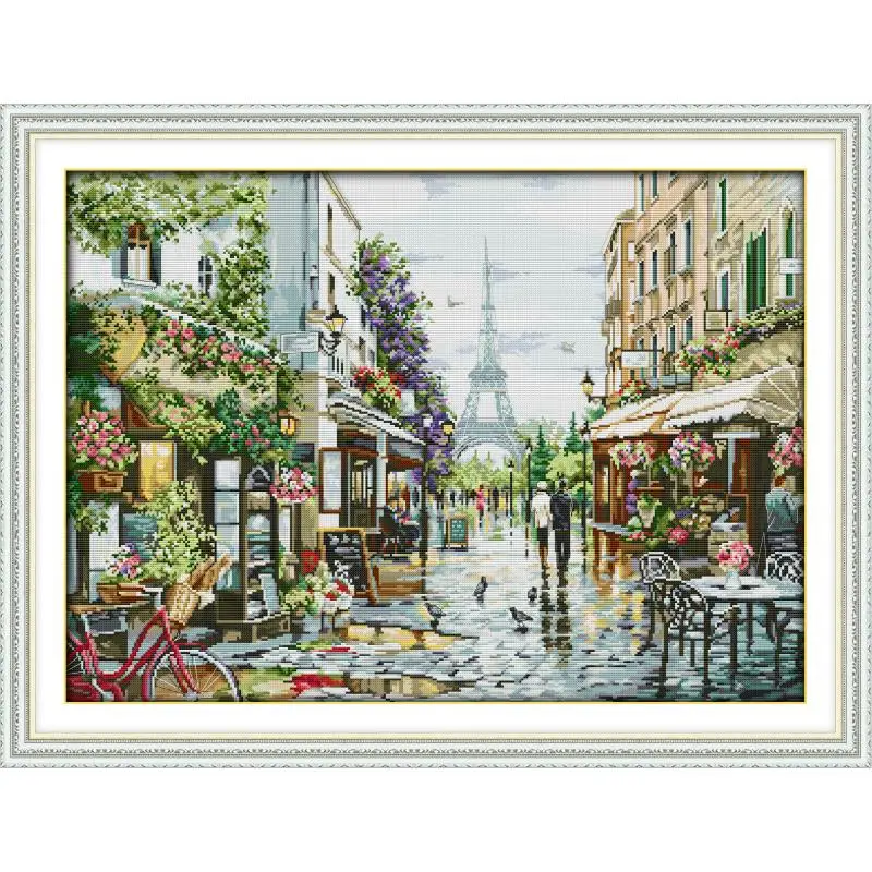 Paris Street View Count 11CT 14CT Cross Stitch Kit DIY Art Pattern Printed Canvas Needlework Embroidery Set Home Decoration Gift