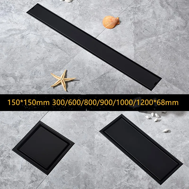 Black Top quality Solid SUS304 Stainless steel bathroom floor drain Invisible cover shower room drainer,Square,Rectangle