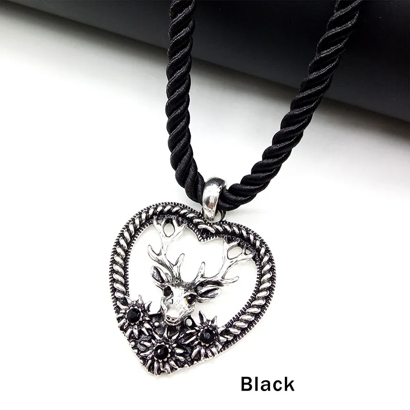 Fashion Charming Elk Deer Pendant Necklace Heart Shape Vintage Multicolor Strands Rope Necklace Oktoberfest Jewelry Wholesale