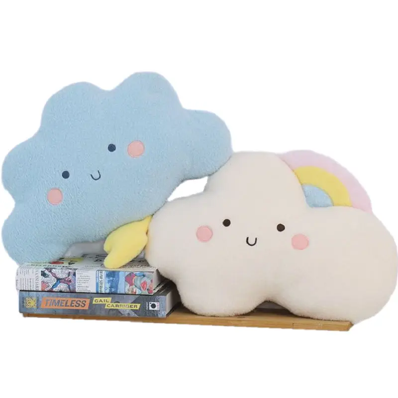 Cute Emotion Face Weather Pillow Stuffed Plush Thunder Dark Clouds Rainbow White Cloud Cushion Baby Bed Room Decor Home Decor