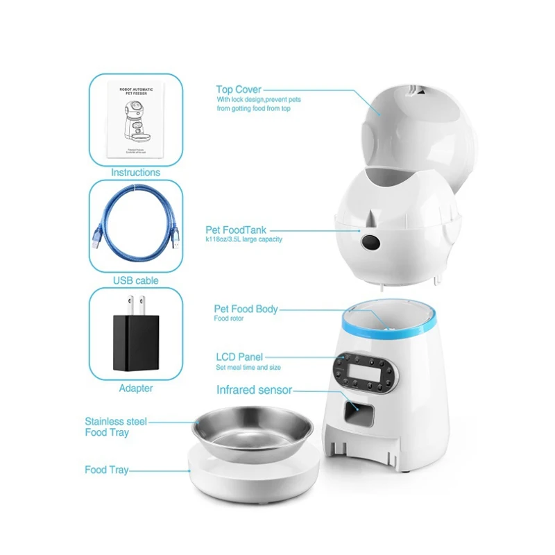 Alimentador automático para mascotas, dispensador de Comida inteligente de 3,5 l, controlador de porciones para gatos y perros, tazón con