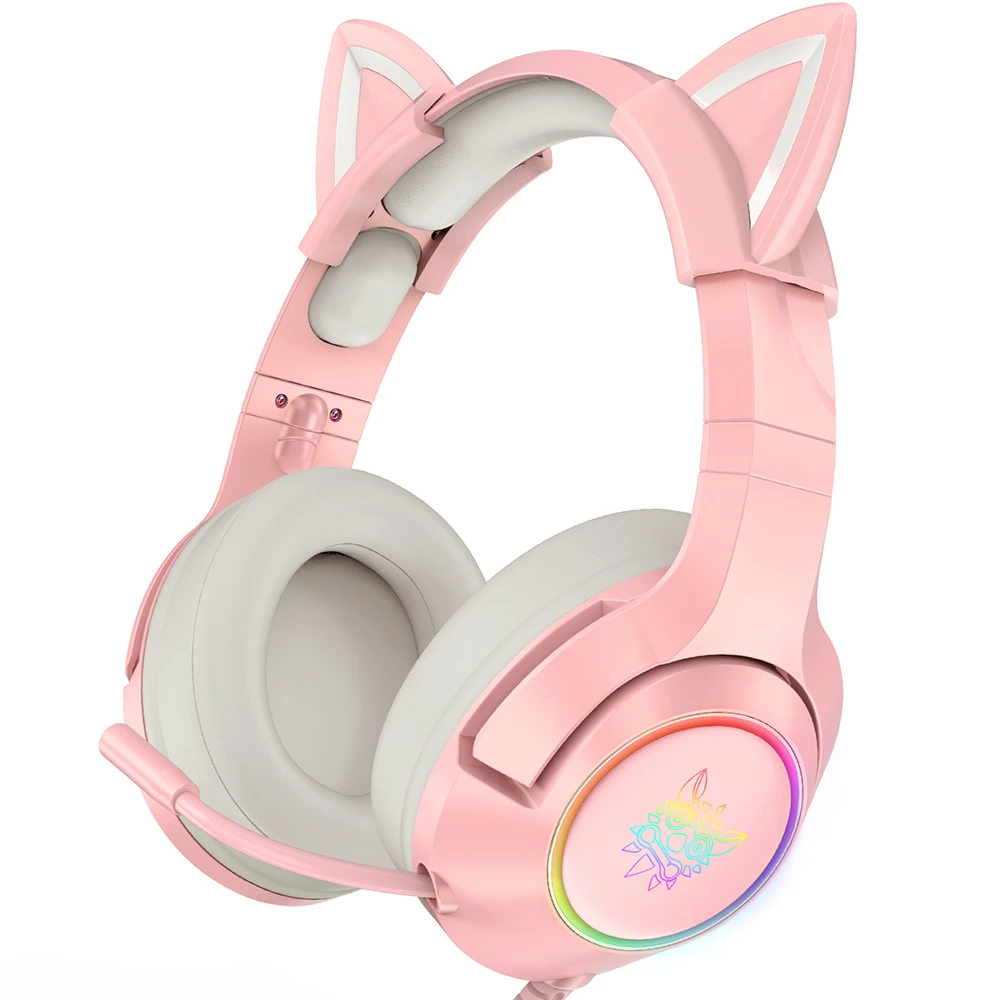 Cuffie da gioco rosa ONIKUMA K9 per ragazza cuffie da gioco Stereo per PC per bambini con microfono e luce a LED per Controller Laptop/ PS4/Xbox One