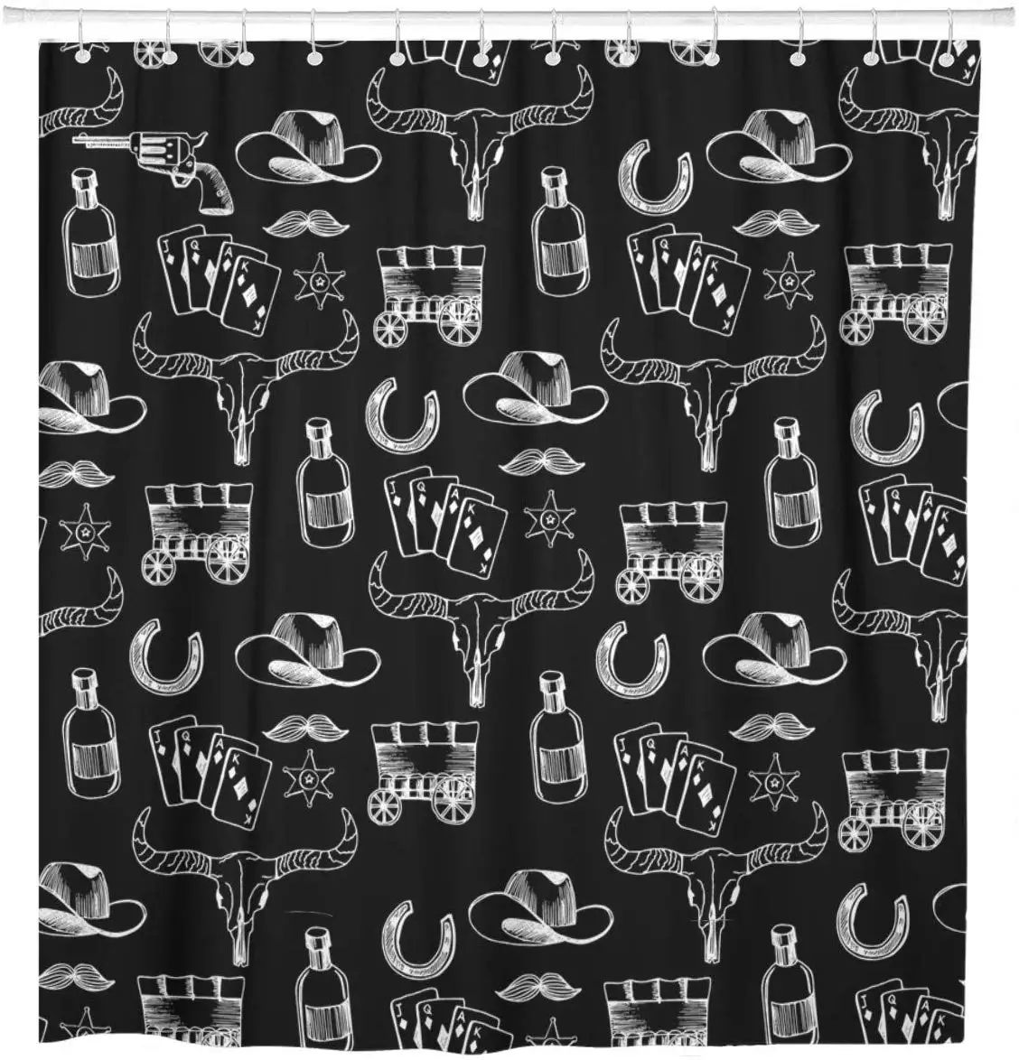 Pattern Western Cowboy Texas Wild Abstract Arrow Black Shower Curtain Waterproof Polyester Fabric 60 x 72 Inches Set with Hooks