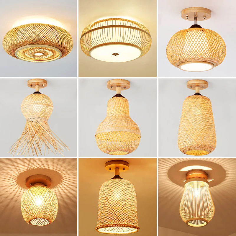 

Chinese Style Handmake Bamboo Ceiling Lights Vintage Bamboo eiling Lamp for Living Room Dining Room Kitchen Light Fixture