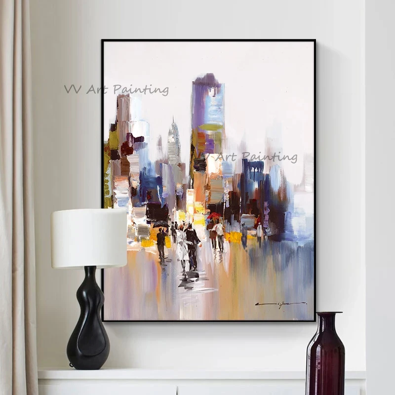 Handmade Abstract Painting Landscape Posters Wall Art Canvas Paintings New York Paris City View Pictures for Living Room Decor