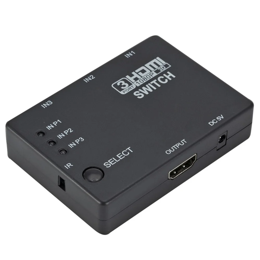 PzzPss HDMI Switcher 3 In 1 Out 3 Ports Hub Box Auto Switch 1080p HD 1.4 With Remote for HDTV XBOX360 DVD Projector