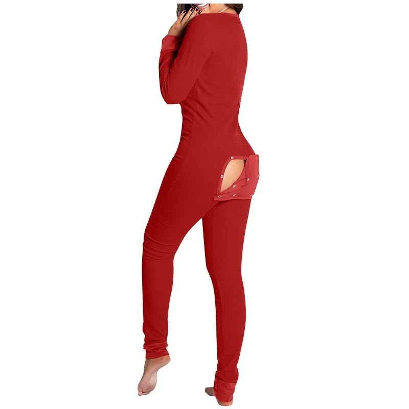 Sexy Pyjama Women\'s Jumpsuit Suit Button-down Front Back Butt Bum open Ass Flap Jumpsuit Loungewear Christmas Print Buttoned NEW