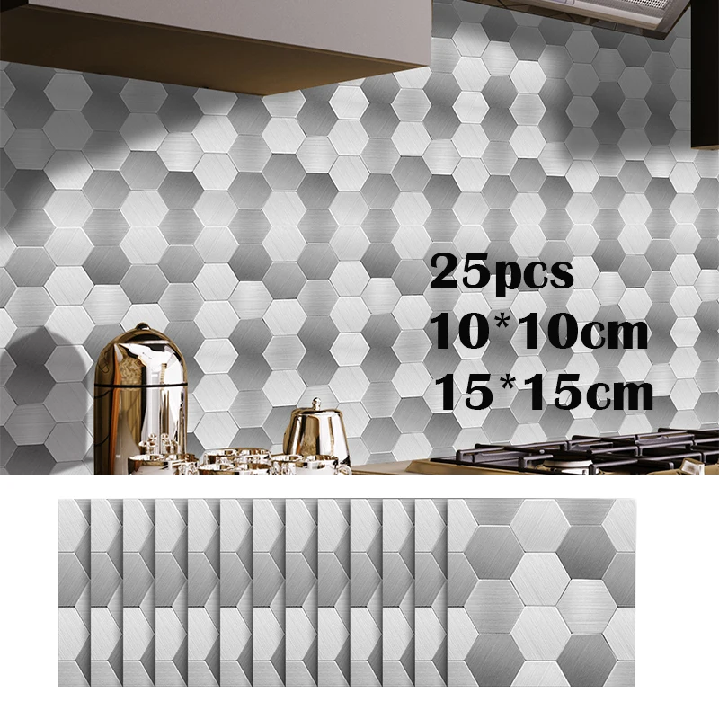 25PCS Floor Stickers White Gray Tile Anti-Slip Self-Adhesive Waterproof Wall Sticker for Bathroom Kitchen Hexagon Tile Decor