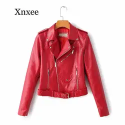 Motorcycle leather jackets Windproof short Winter Autumn  yellow leather jacket women leather coat  slim PU moto biker short red