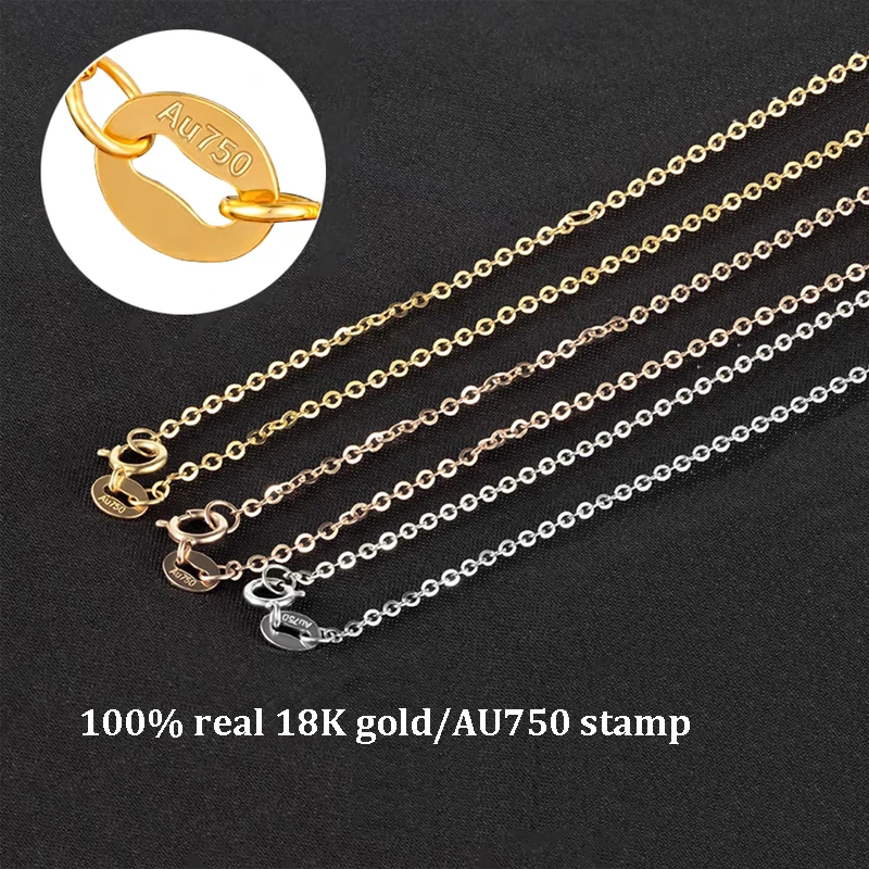 YUNLI Genuine 18K Gold Chain Necklace Classic Simple O Chain Design Pure Gold AU750 for Women Fine Jewelry Gift