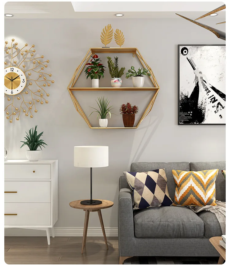 

Wall hanging creative wrought iron shelf dining room living room art background wall ornaments