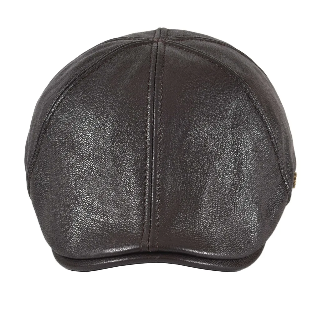 VOBOOM Leather Flat Cap Men Fall Winter Cabbies Hat Brown Black Ivy Caps Soft Smooth Textured Golf Hats 154