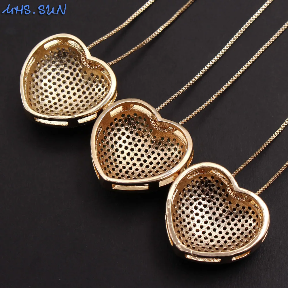 MHS.SUN Fashion Women AAA Zircon Necklace & Earrings Jewelry Set Luxury CZ Paved Heart Pendant Necklace Earrings For Women Girl