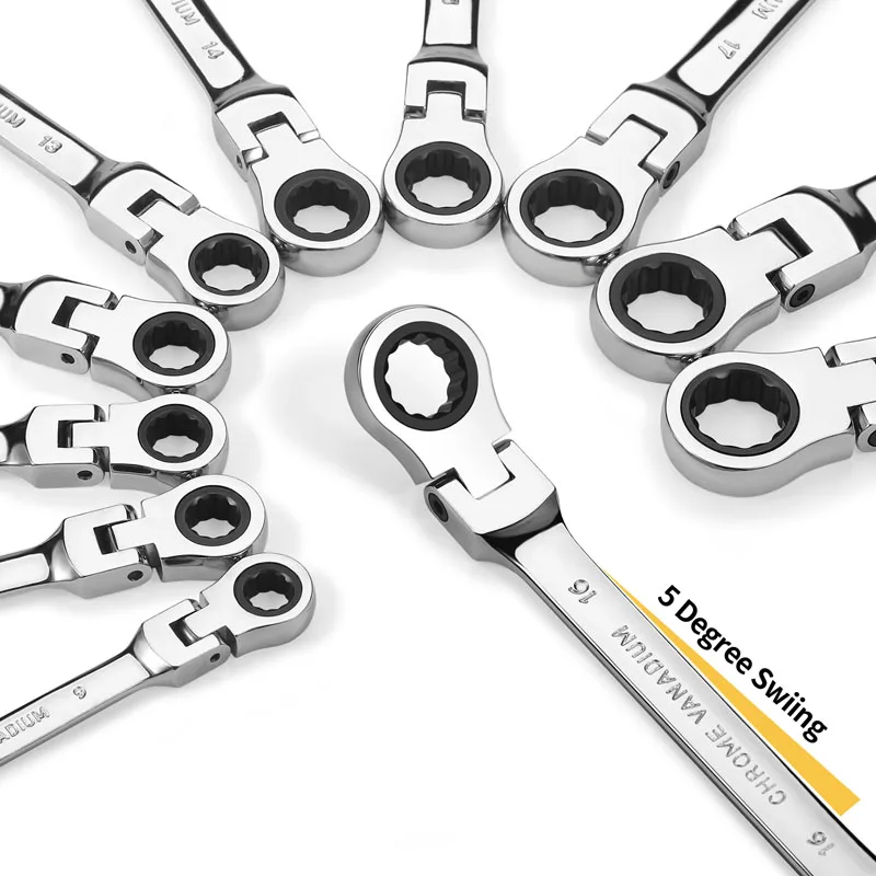 Flex Head Ratcheting Wrench Set,Combination Ended Spanner kits, Chrome Vanadium Steel Hand Tools Socket Key Ratchet Wrench set