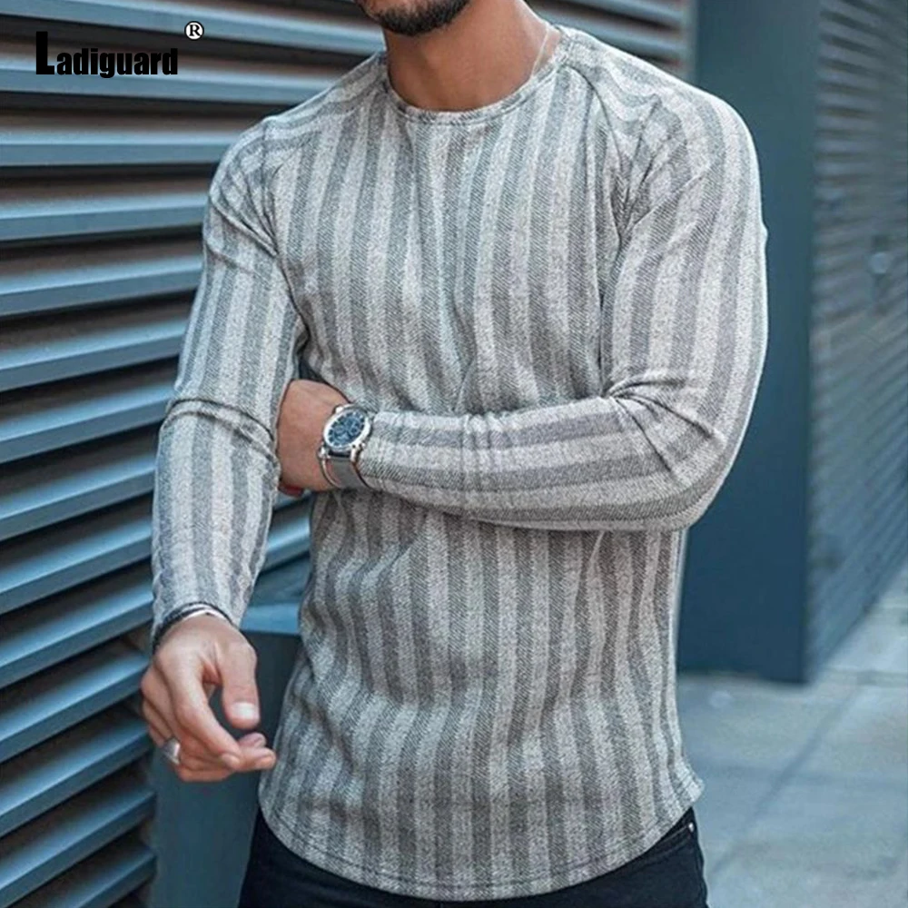 Plus SIze 4xl Men Basic Top Long Sleeve Fashion Stripes T-shirt Masculinas 2024 Autumn Casual Pullovers Mens Skinny Tees Shirt