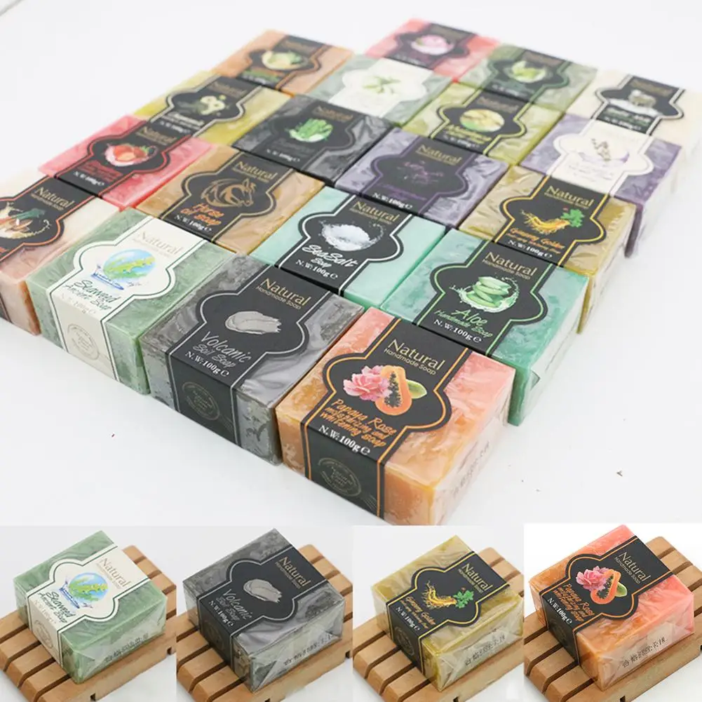 85g Natural Plant Extract Handmade Soap Bamboo Charcoal Oil Control Volcanic Mud Sea Salt Face Soap Bath Soap 19 Flavors