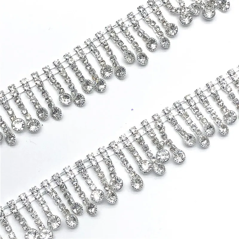 10Yards Bridal Rhinestone Trim Tassel Fringe Applique Crystal Diamante Trimming Sew on Wedding Dress